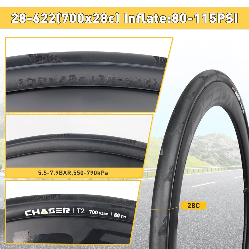 700 x 28C Bicycle Tyres, 28-622 Folding Tyres for Road