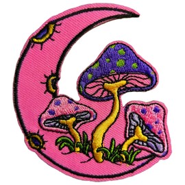 CHBROS Mushrooms Grow on The Moon Patches, Embroidered Patches, Sew on or Iron on Patches Applique for Clothes, Jackets, T-Shirt, Backpacks…