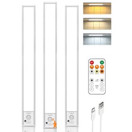 16in Under Cabinet Lighting with Remote Control, LED Motion Sensor Light Indoor,4000mAh USB Rechargeable Closet Lights,3 Color Temps Wireless Under Counter Lights for Kitchen,Pantry, Stair, 3 Pack