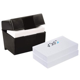 1InTheOffice Caja de almacenamiento para tarjetas de índice de 4 x 6 pulgadas, soporte para tarjetas de índice de 400 capacidades y tarjetas de índice de 4 x 6 pulgadas, color blanco, paquete de 200 unidades