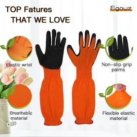 egowz Long Sleeve Gardening Gloves, Multipurpose Heavy Duty Outdoor and Indoor,Thorn Proof Gardening Gloves, S M L XL (Black and Orange, Medium)