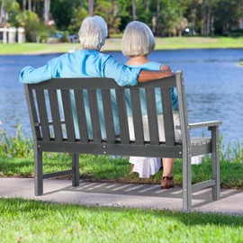 YITAHOME Garden Bench, All Weather Outdoor Bench for 2-3 Persons, Fade/Rot Resistant Patio Bench for Park, Porch, Patio & Backyard (Grey)