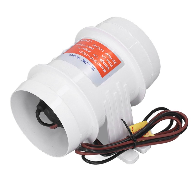 In Line Air Blower 3in 145CFM 12V High Efficiency Marine