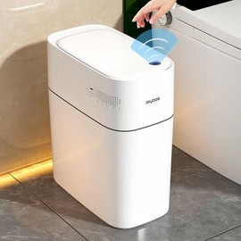 Joybos Smart induction Save space Waterproof Bathroom Trash Can,Garbage Can, Slim Narrow cute Trash Bin for Office,Kitchen,Bedroom,Nordic style:_Large-lid Sensor Trash Can