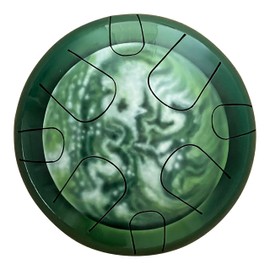 Green Earth Designer Steel Tongue Drum 10” - Artistic Painted Design, 7 Tuning Scales, Premium Sound, Free Bag & Mallets – Rain Drum with 8-9 Precision-Cut Keys SD10G4 (A Minor Pentatonic, 8 Tone)