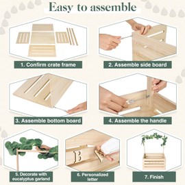 Barydat Wooden Baby Shower Crate Closet, Baby Shower Gift Basket with Handle and Garland Storage Crate Hamper Baby Shower Wooden Crate Newborn Baby Gifts Basket for Pregnancy New Parent(Wood Color)