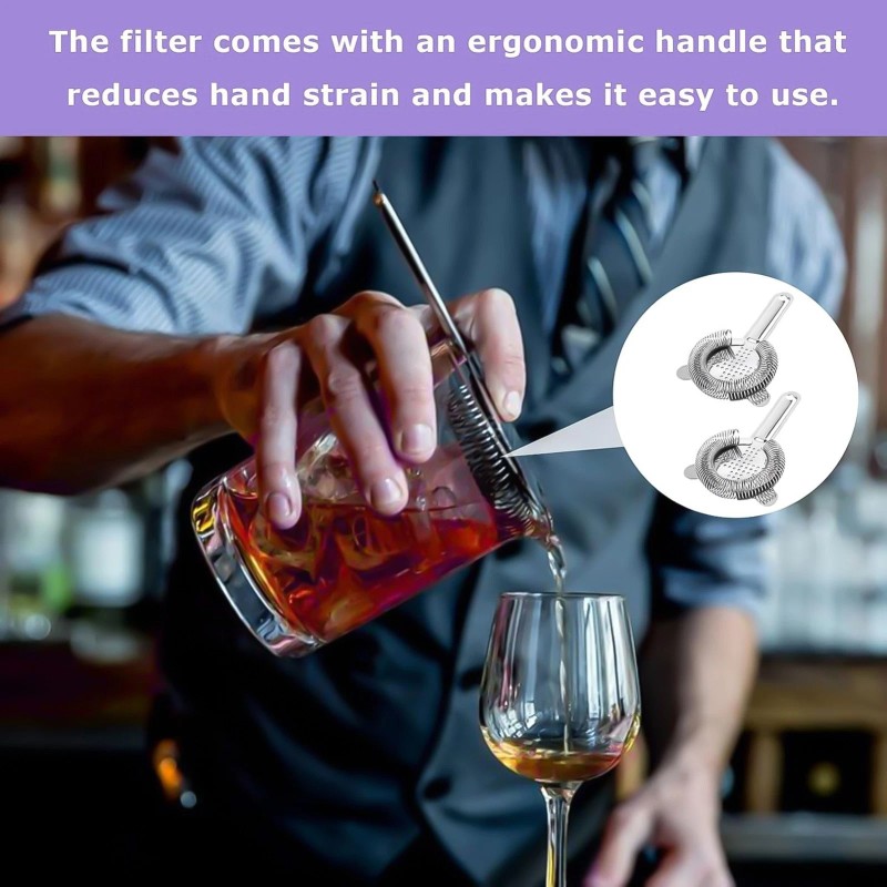 Yinore 2x Cocktail Strainer Stainless Steel Bar & Home Strainer