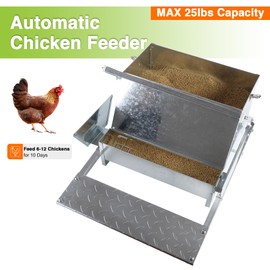 YUMOE Chicken Feeder Galvanized 25Lbs Capacity Weatherproof Treadle Chicken Feeder Rodent Proof