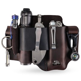 VIPERADE PJ36 EDC Multitool Sheath Leather Sheath for Men,EDC Pocket Organiser for Leatherman Multitool,Flashlight Holster and Pen Holder,Leather Belt Organiser Sheath with Key Holder (Brown)