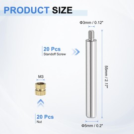 uxcell 20Pcs Sign Standoff Screws, M3 x 5mm x 55mm Metal Wall Standoff Mounts Hardware Advertising Glass Standoff Nail Acrylic Nail for Hanging Acrylic Picture Frame Panel Sign
