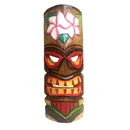 OMA Wood Carved Tiki Mask Wall Decor Polynesian Hawaiian Tropical Indoor Outdoor Tribal Mask Tiki Bar Decor 12" High (Flower)