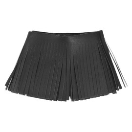 sourcing map 1 Yard 4 Inch PU Faux Leather Fringe Trim Double Side Leather Sewing Tassel Fringe for DIY Sewing Dress Crafts Skirt Decoration, Black