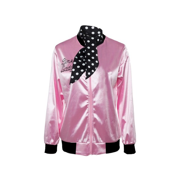Lixinya 50s Ladys Pink Satin Jacket Halloween Cosplay Costume Pink