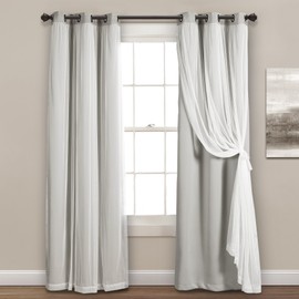 Lush Decor Sheer Grommet Curtains With Insulated Blackout Lining, Window Curtain Panels, Pair, 38"W x 84"L, Light Gray - Curtain With Sheer Overlay, Elegant Blackout Curtains for Bedroom
