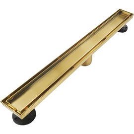 Neodrain 30-Inch Gold Linear Shower Drain, 2-in-1 Flat & Tile Insert Cover, Stainless Steel Linear Drain, Brushed Brass Rectangle Shower Floor Drain with Hair Strainer, Watermark&CUPC Certified