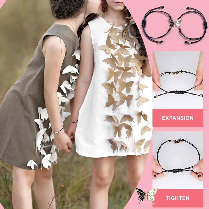 Asheyya 4PCS Friendship Bracelet, Adjustable Friendship Bracelets with Butterfly Pendant