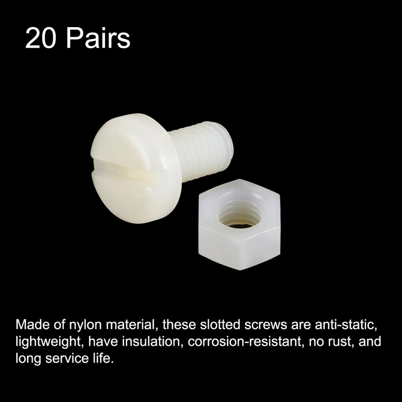 sourcing map 20 Pairs Nylon Screw Nut Assortment, M8x16mm Slotted