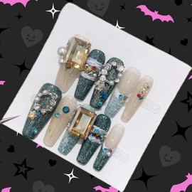 WhyNotNailIt Christmas Sparkle Press-On Nails | 10-Pc Set | Red & Green Glitter with Festive 3D Art