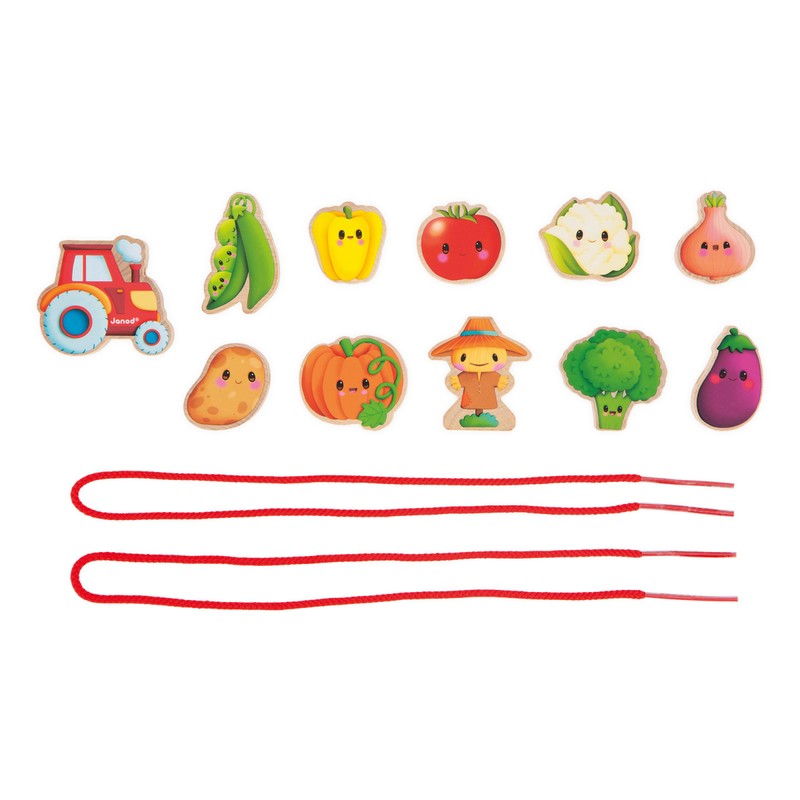 Janod - Threading Beads - Vegetable Garden Theme - Early-Learning