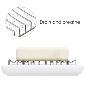 Linkidea Double Layer Ceramic Soap Dish, Stainless Steel Self Draining Soap Tray Holder, Soap Sponge Box for Bathroom Shower