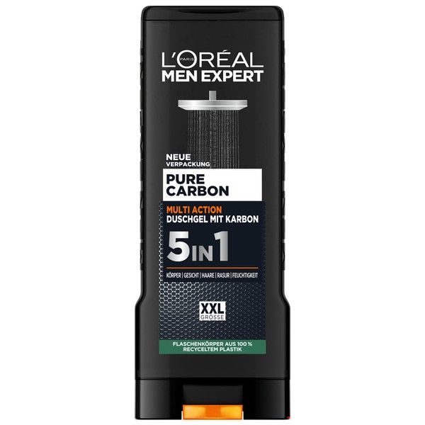L'Oréal Paris Men Expert 5in1 XXL Duschgel für Männer, Zur Reinigung von Körper, Haar und Gesicht, Carbon Clean, 1 x 400 ml