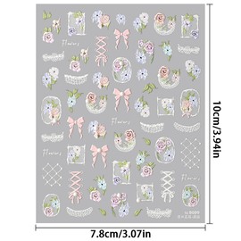 5D geprägte Schleifen Nagelsticker Selbstklebend Nagelaufkleber für Frauen Nail Art Stickers Nageldesign Zubehör Elegante Spitzen Schleifen Blumen Nagel Sticker 5D Flower Nailart Bow Nail Sticker