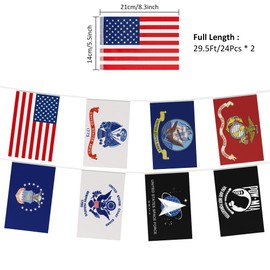 2 String USA Military Branch Flags Banner Set All Branches Bunting Flags for Memorial Day,Veterans Day Decorations,59 Feet 48 Flags