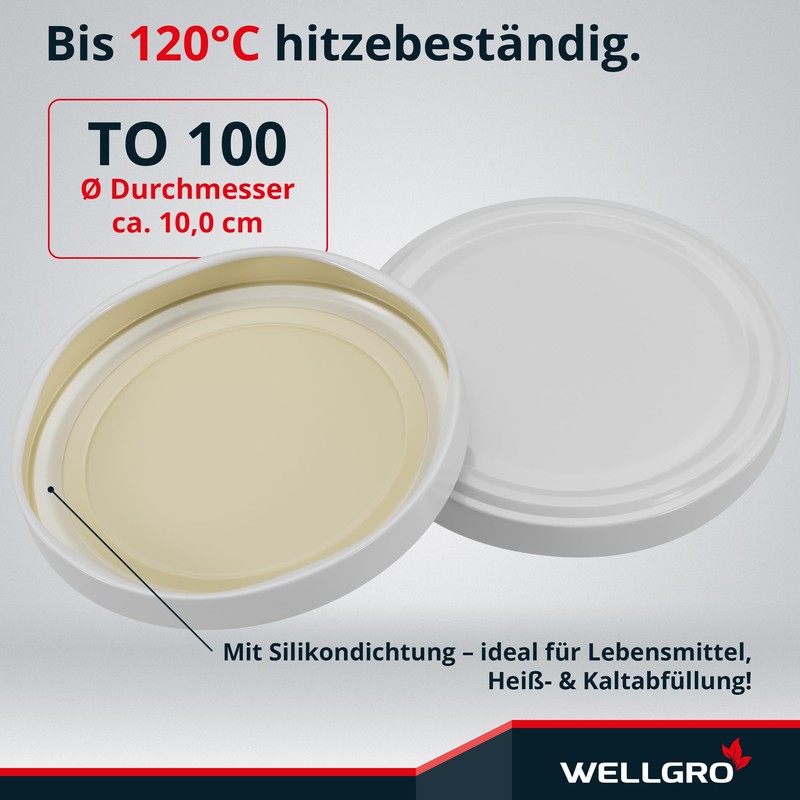 WELLGRO 25x Einmachdeckel TO 100 weiß - Ersatzdeckel für Einmachgläser,