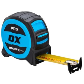 OX Pro 8m/26ft Tuff Blade Tape Measure Magnetic Dual Hook & 32mm Wide Blade