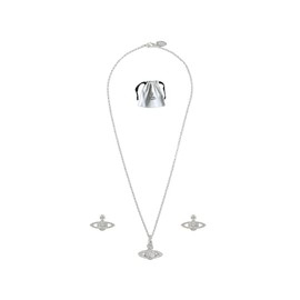 Planet Saturn Stainless Steel Mini Bas Necklace Stud Earrings for Women Girlfriend Birthday Anniversary Jewellery Gift (Silver Necklace Earrings Set)