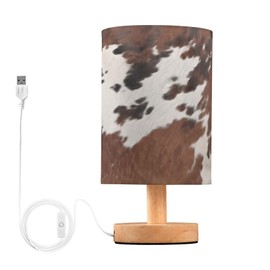 Qilmy Cow Print Bedside Table Lamp with LED Light Included, Button Switch Control for Bedroom Nightstand Lamp with USB Ports for Living Room Bedroom Home Office