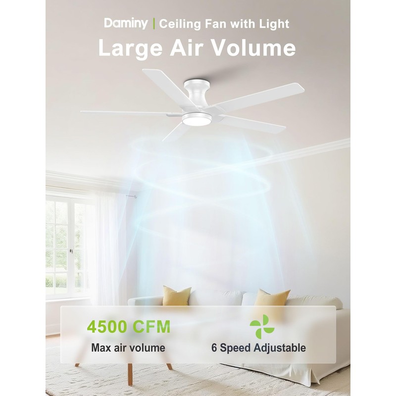 DAMINY 52 inch Ceiling Fans with Lights,5 Blades,6CCT, Remote Control