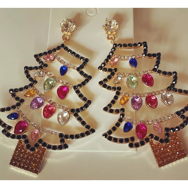 BaubleBar Christmas Tree Holiday Drop Earrings Lights Rhinestones Baublebar Dangle