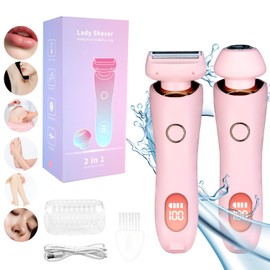 Aohcae Rasierer Damen Elektrisch, 2 in 1 Intimrasierer für Frauen, Elektrisch Rasierer mit IPX7 Wasserdicht, Kabelloser UBS Nass/Trocken Epilierer für Gesicht Bikini Beine Arme Körper (Rosa)