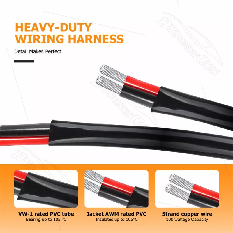 DYSO 1-Lead 10FT Wiring Harness Kit ON/OFF Rocker Switch 12V