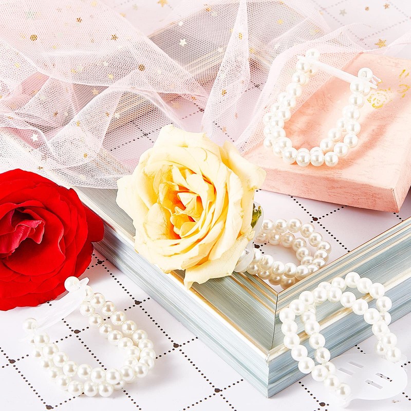 Hicarer 12 Pcs Pearl Wrist Corsage Bracelet Elastic Wristlet Band