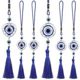 Beavorty Adornos Colgantes De Ojo Turco para Carro 6 Piezas En Forma De Corazón Y Redondo con Borlas Decoración Colgante para Espejo Retrovisor Y Accesorios De Protección