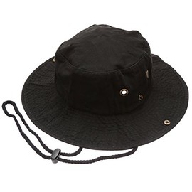 Summer Outdoor Boonie Hunting Fishing Safari Bucket Sun Hat with Adjustable Strap(Black,SM)