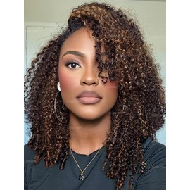 Curlyme Ombre 2/30 Color Kinky Curly Half Wig Human Hair Glueless Install Flexible Fit Flip Over 3 In 1 Highlight Half Wig Adjustable String Flip Over Beginner Friendly Invisible Hairline 24 Inch