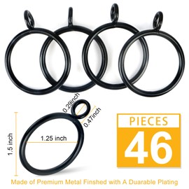 SKAGIT 46 PCS Drapery Rings with Eyelets for 0.8~1.0-inch Curtain Rod, Black Curtain Rings for Drapery Rod (M)