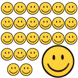 24 Pieces Smile Face Iron on Patch Yellow Smile Face Patches Cute Happy Face Applique Clothes Embroidered Patches Vintage Iron on Patches for Jeans Bags Clothing Dress Hat Jacket Craft DIY Decor