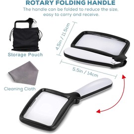 VOCA Magnifying Glass with Light, Folding Handheld 3X Large Rectangle Lighted Magnifier with Dimmable LED for Macular Degeneration Seniors Reading Newspaper, Books, Lighted Gift for Low Visions