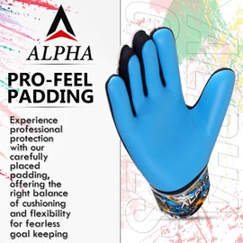 AlphaSports Soccer Goalie Gloves for Kids Boys, Youth and Adult Football Goalkeeper Gloves with 4mm Latex Palm and Double Wrist Protection (Cyan-Blue, Size 4 Suitable for 6 to 9 Years Old)
