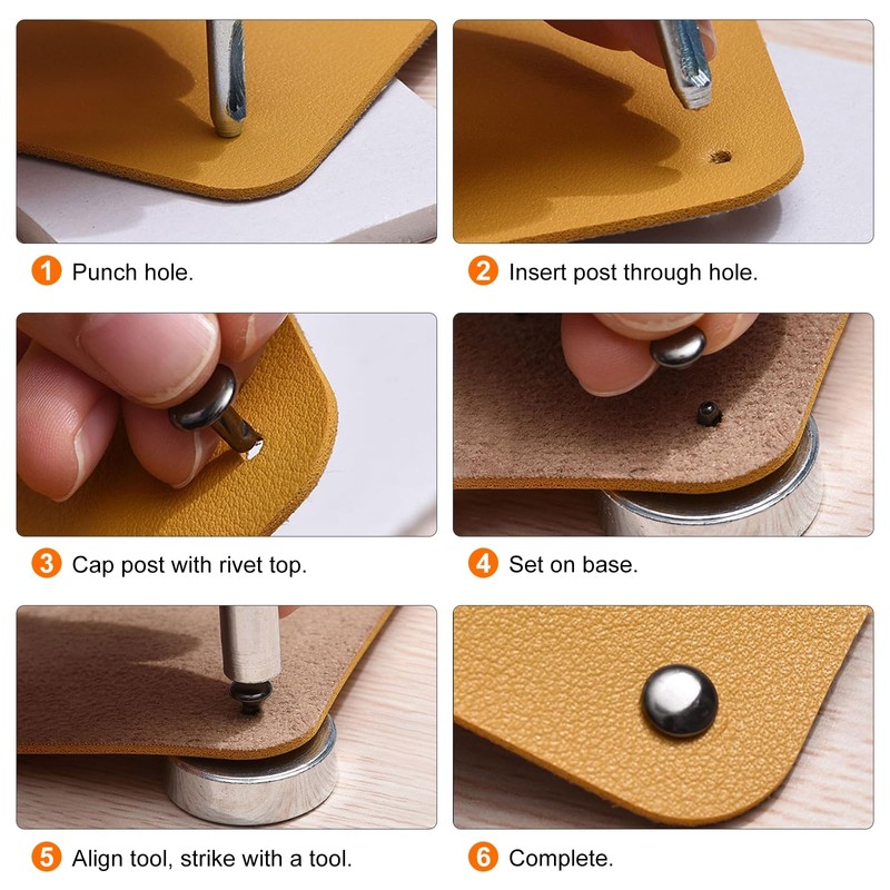 sourcing map 100 Sets Double Cap Leather Rivets, 10x10mm Round