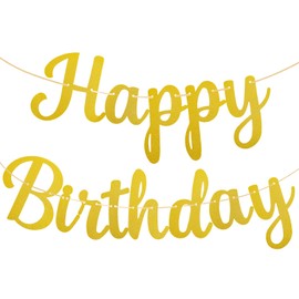 Ymapinc Gold Happy Birthday Banner No DIY Glitter Cursive Birthday Sign for Backdrop Gold Happy Birthday Sign for Women Men Birthday Party Decorations Supplies