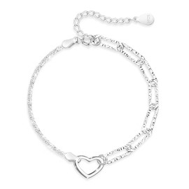 KristLand Heart Bracelet Sterling Silver 925 Silver Bracelet Chain Adjustable Silver Bracelet Paperclip Bracelet Anniversary Wedding Bride Party Gifts for Women Ladies Girls