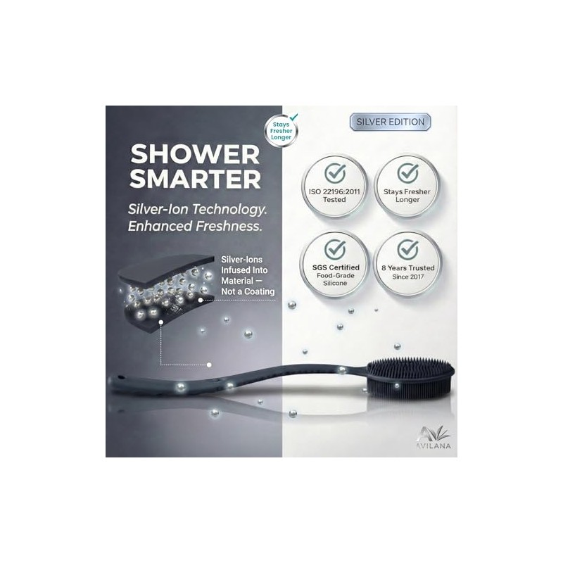 Avilana Cepillo Ducha Mango Largo Curvado Pulgadas Silicona Doble Cara