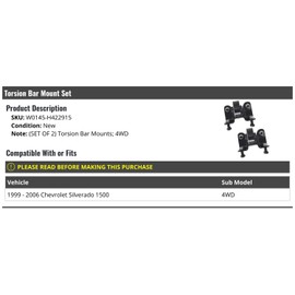 Marketplace Auto Parts Torsion Bar Mount Set of 2, Compatible with 1999-2006 Chevy Silverado 1500 4WD