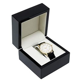 Noble Black Piano Wood Watch Jewelry Box with Two Piece Packer with Ribbon for Engagement, Proposal, Wedding Gift or Special Occasions