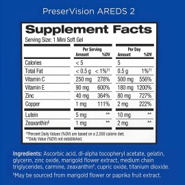 Preservision Areds 2 de 120 Capsulas Blandas Sabor Neutro vitaminas y minerales para la vista de adultos contiene lutena vitamina C zeaxantina zinc y 